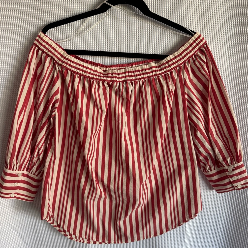 Off the shoulder red & white striped top